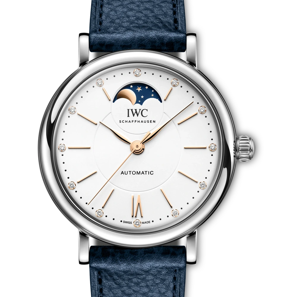 IWC Portofino Automatic Moon Phase 37, Stainless steel, silver plated dial
