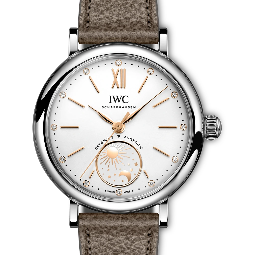 IWC Portofino Automatic Day & Night 34, Stainless steel, silver plated dial