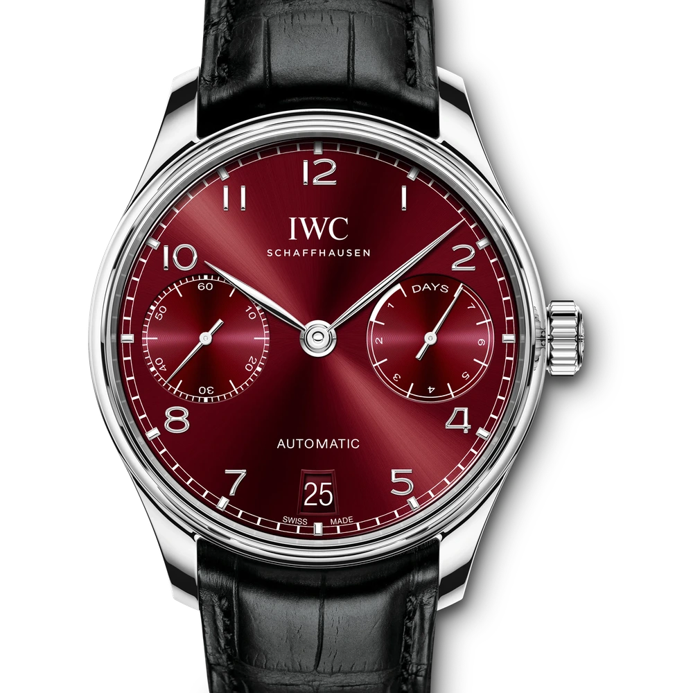 IWC Portugieser Automatic, Stainless steel, red dial