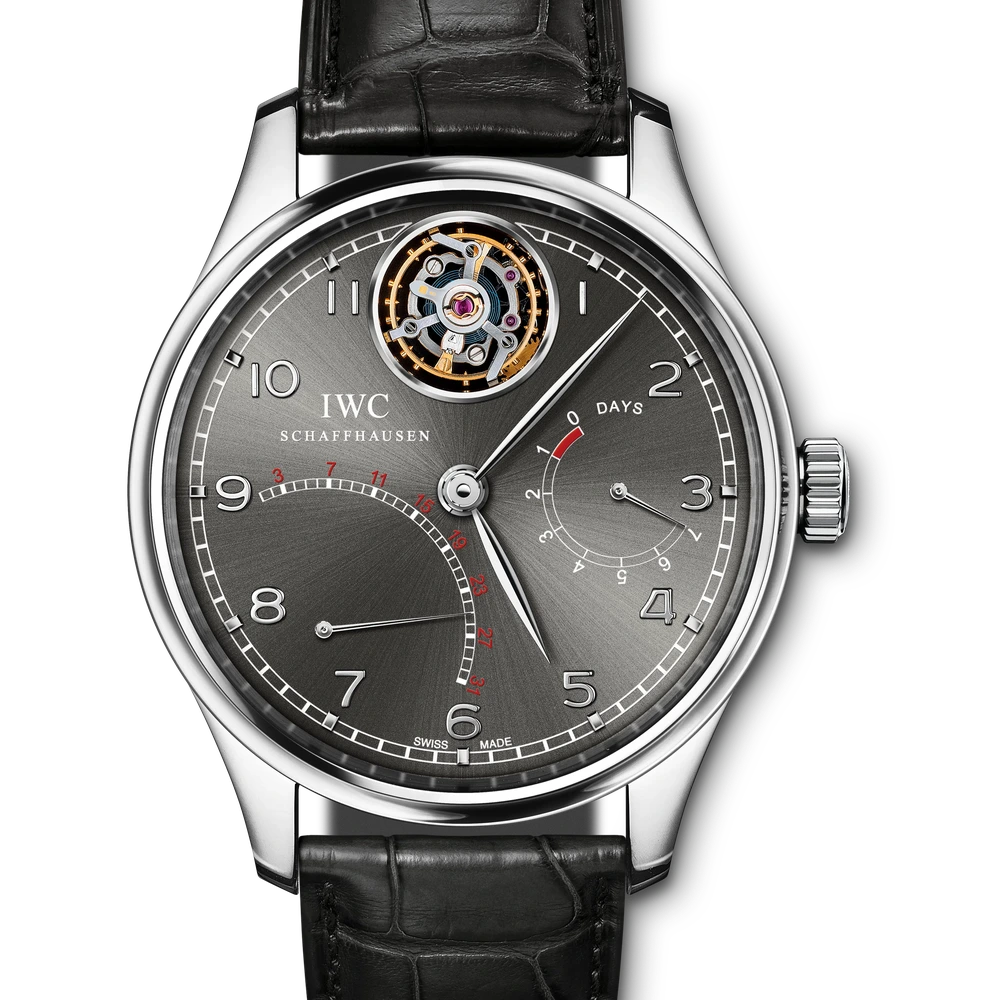 IWC Portugieser Tourbillon Mystère Rétrograde, Platinum, grey dial