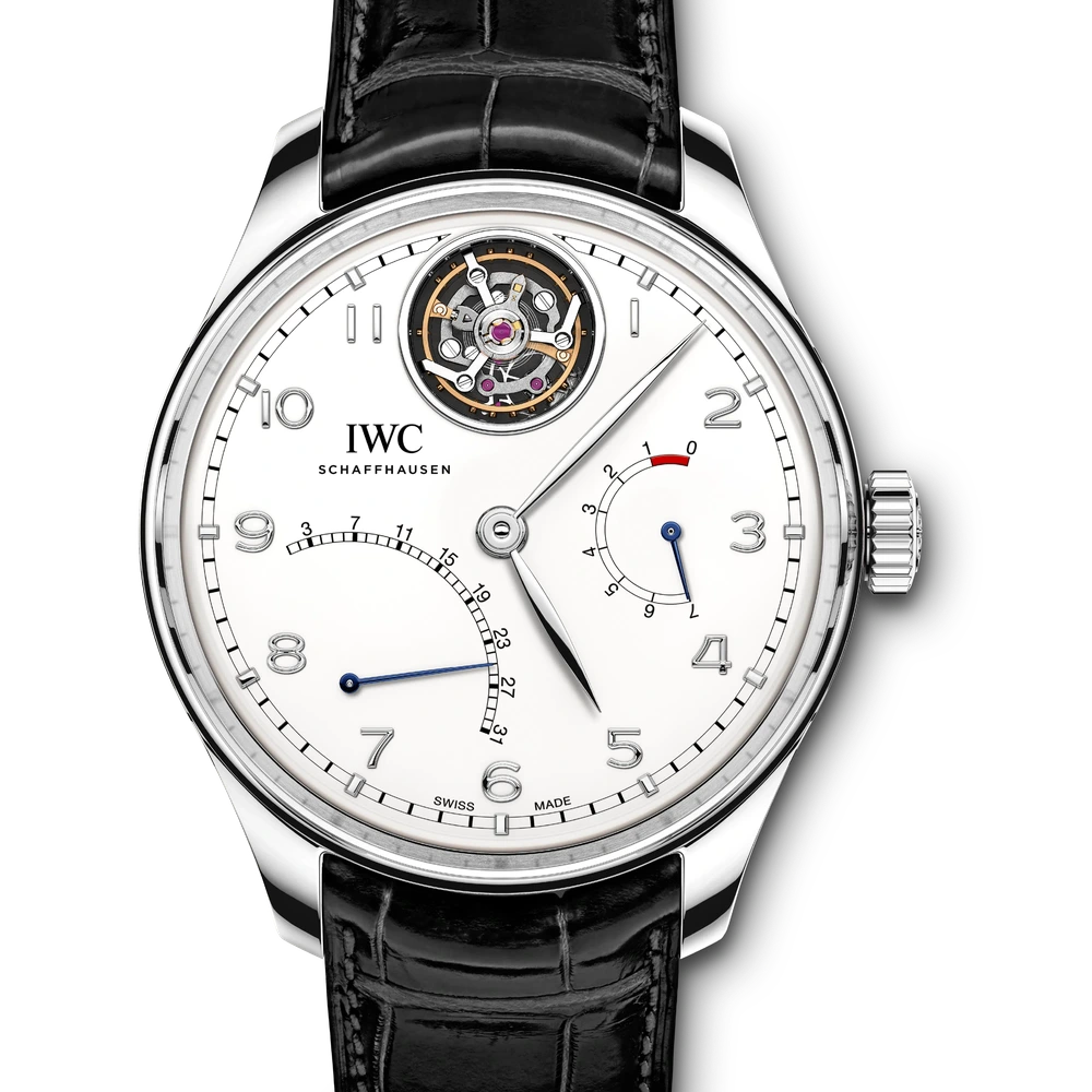 IWC Portugieser Tourbillon Mystère Rétrograde, Platinum, silver dial