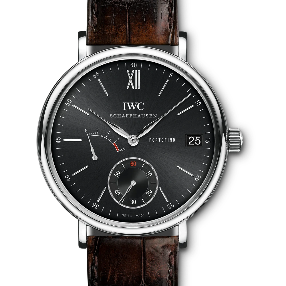 IWC Portofino Hand-Wound Eight Days, Stainless steel, black dial