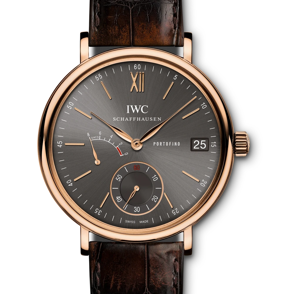 IWC Portofino Hand-Wound Eight Days, 18 ct 5N gold, black dial