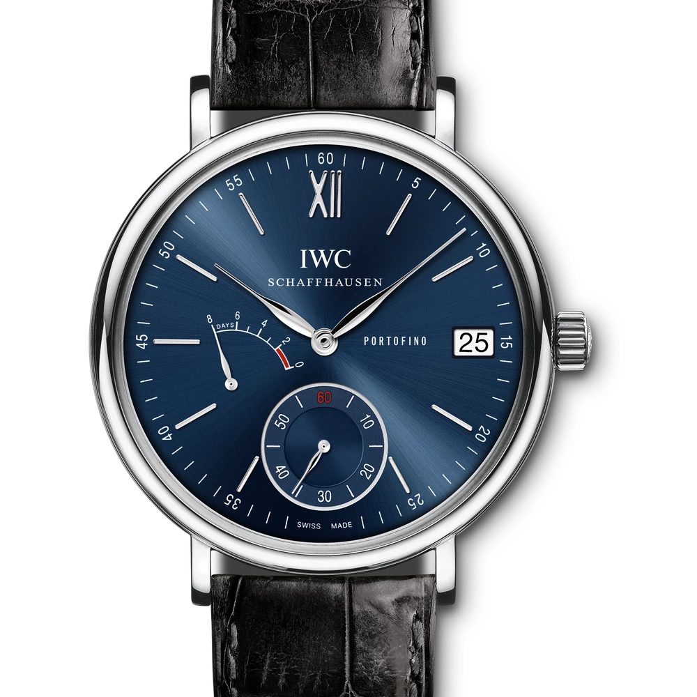 IWC Portofino Hand-Wound Eight Days, Stainless steel, blue dial
