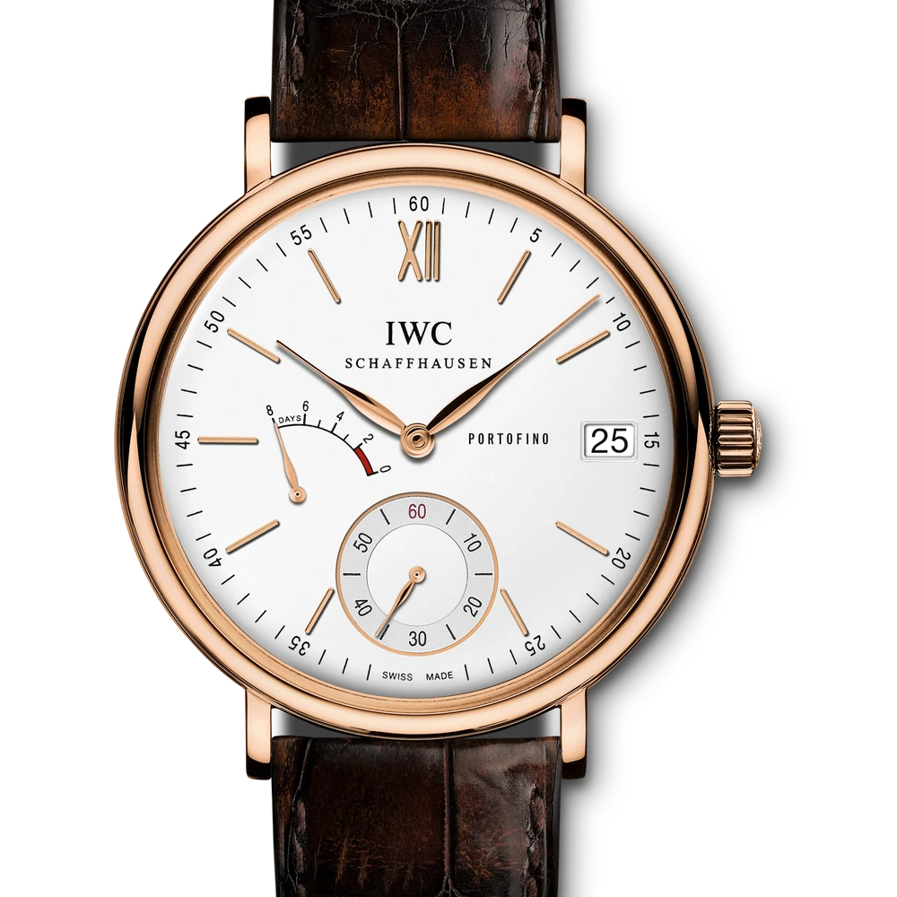 IWC Portofino Hand-Wound Eight Days, 18 ct 5N gold, silver plated dial