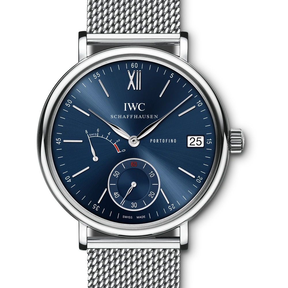 IWC Portofino Hand-Wound Eight Days, Stainless steel, blue dial