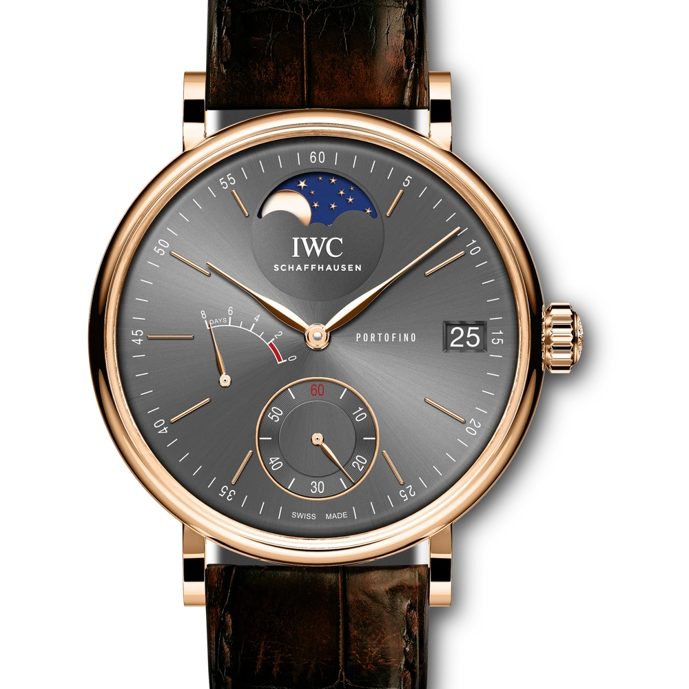 IWC Portofino Hand-Wound Moon Phase, 18 ct 5N gold, grey dial