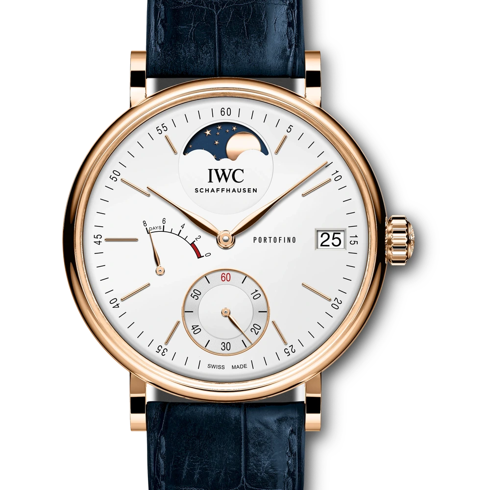 IWC Portofino Hand-Wound Moon Phase, 18 ct 5N gold, silver plated dial