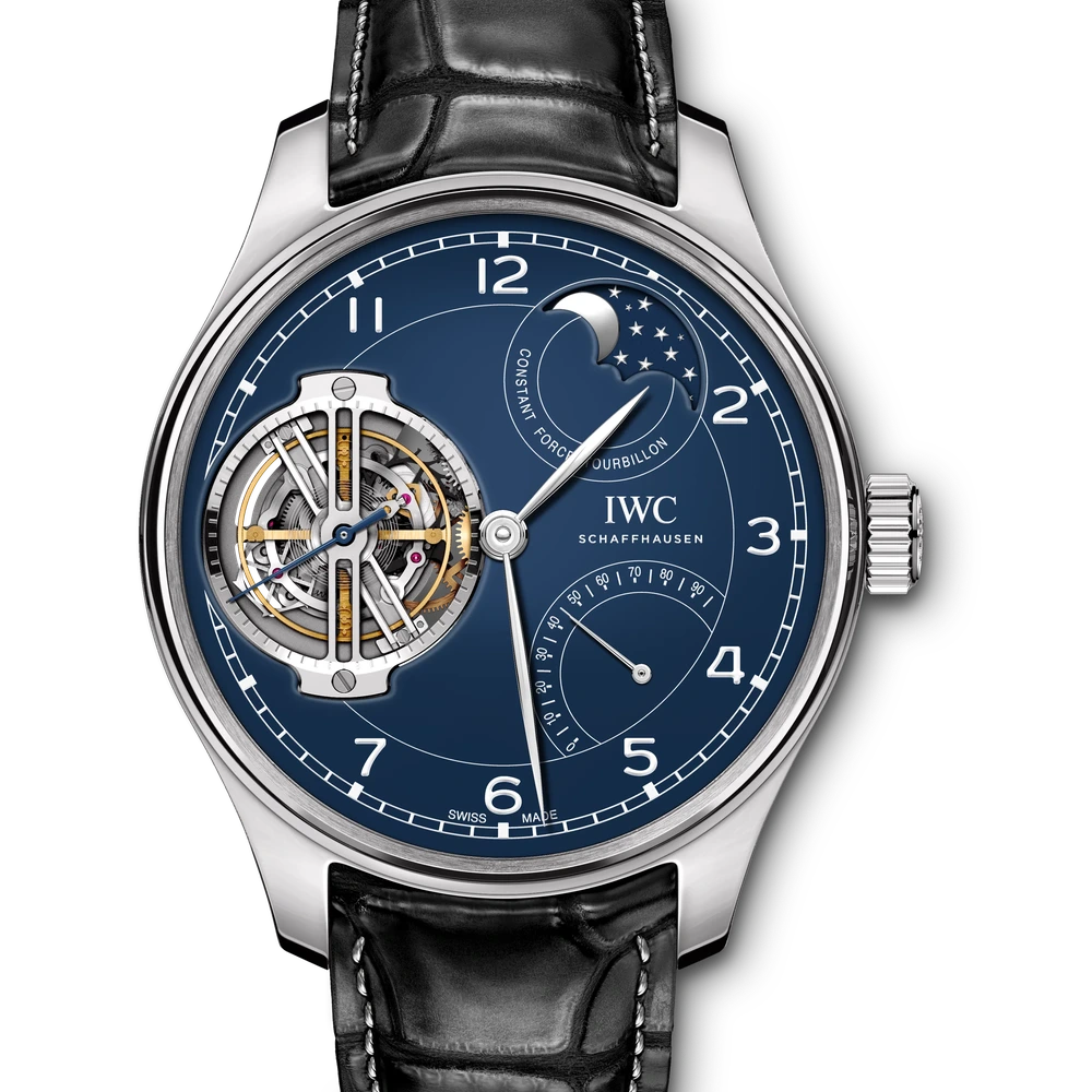 IWC Portugieser Constant-Force Tourbillon Edition "150 Years", Platinum, blue dial