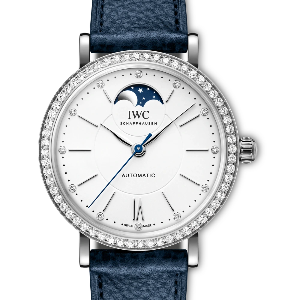 IWC Portofino Automatic Moon Phase 37, Stainless steel, silver plated dial