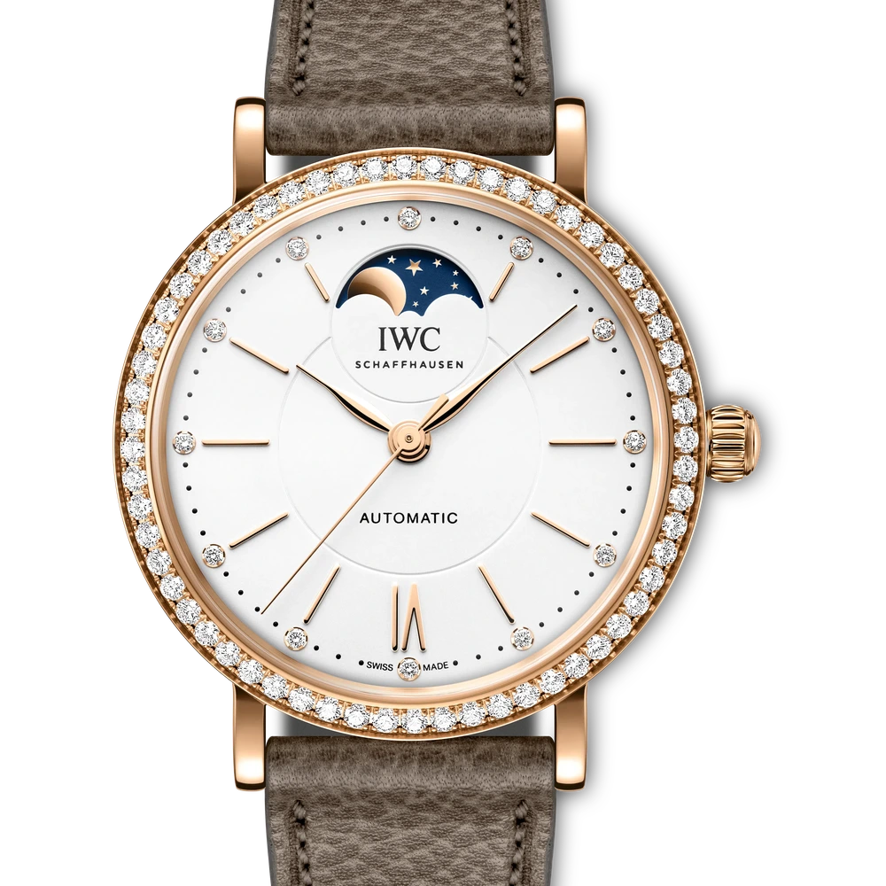 IWC Portofino Automatic Moon Phase 37, 18 ct 5N gold, silver plated dial