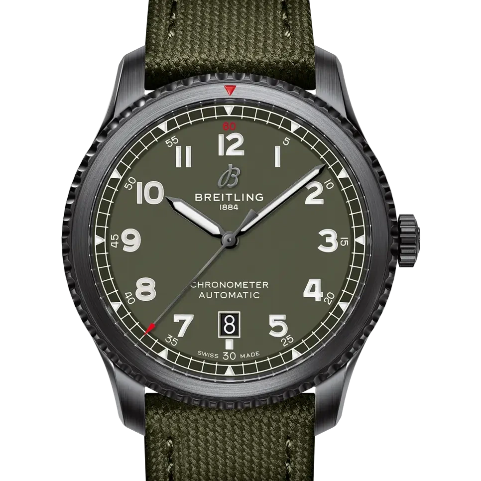 Breitling Aviator 8 Automatic 41 Black Steel Curtiss Warhawk, 41 mm, dLC-coated stainless steel, green dial