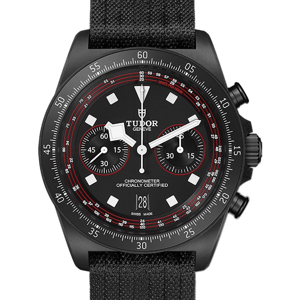 Tudor Pelagos FXD Chrono, 43mm black carbon composite case, black fabric strap, matte black dial