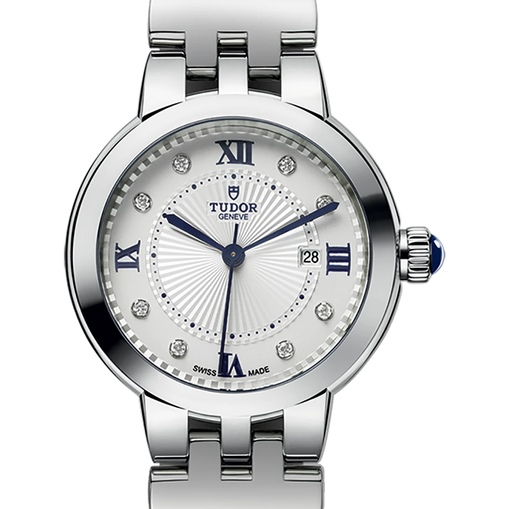 Tudor Clair de Rose, 30mm steel case, steel bracelet, opaline with 8 diamonds dial