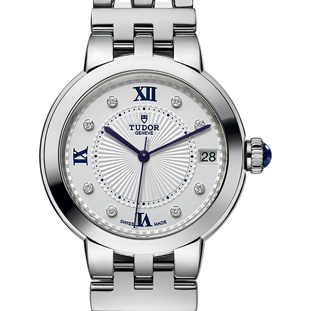 Tudor Clair de Rose, 34mm steel case, steel bracelet, opaline with 8 diamonds dial