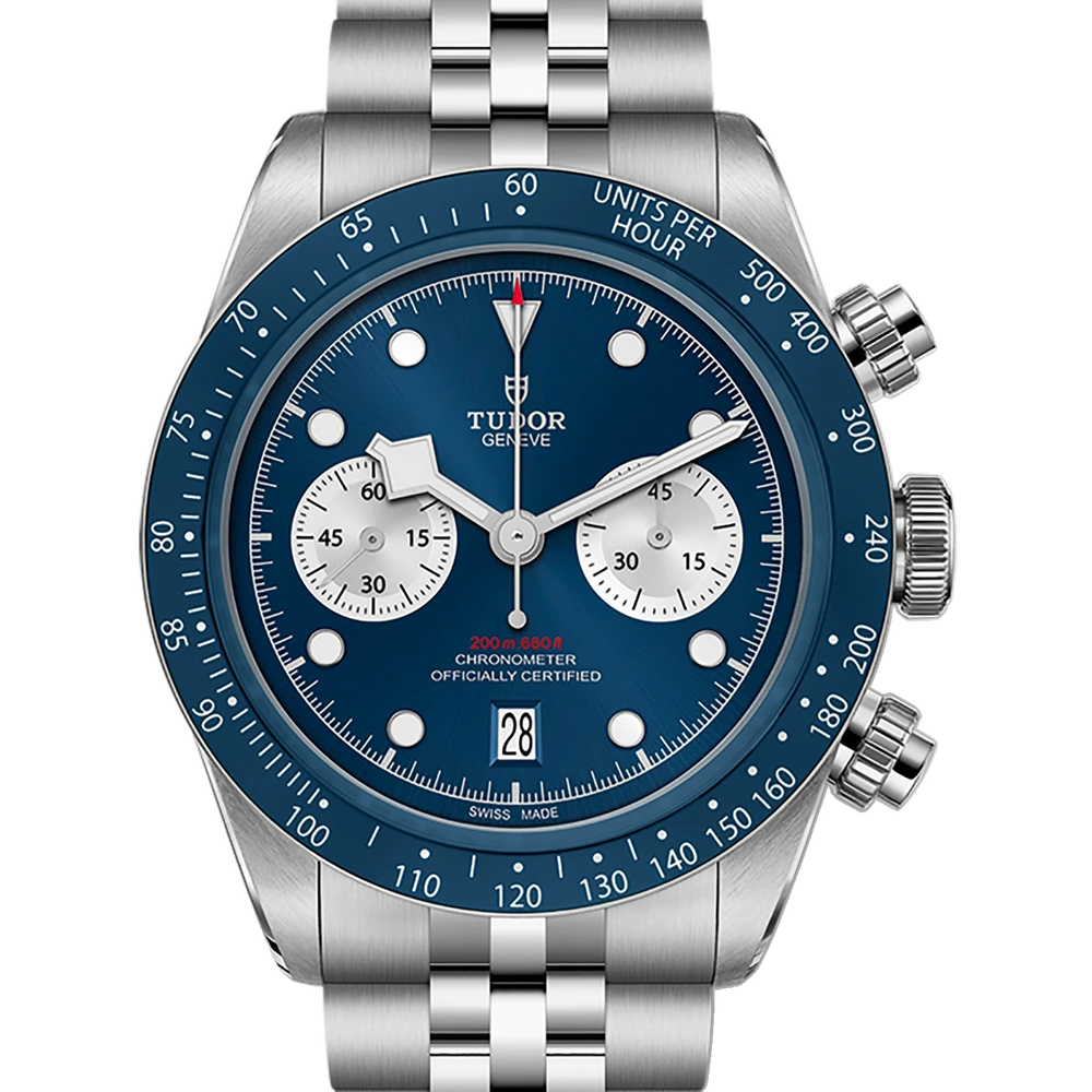 Tudor Black Bay Chrono, 41mm steel case, steel bracelet, blue with silver counters dial
