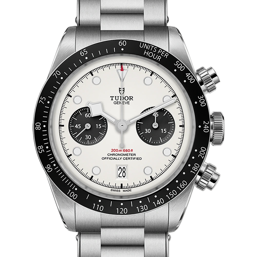 Tudor Black Bay Chrono, 41mm steel case, steel bracelet, opaline with black counters dial