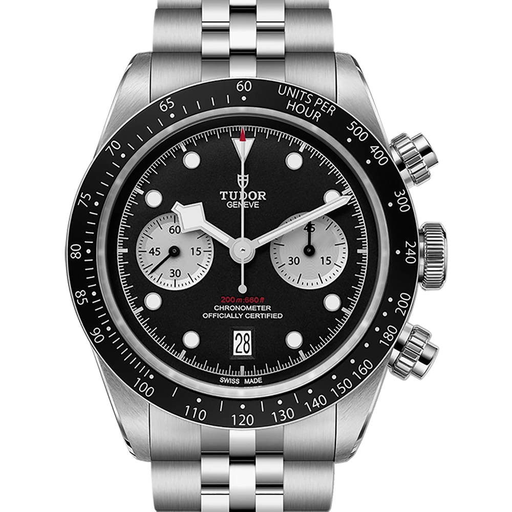 Tudor Black Bay Chrono, 41mm steel case, steel bracelet, black with silver counters dial