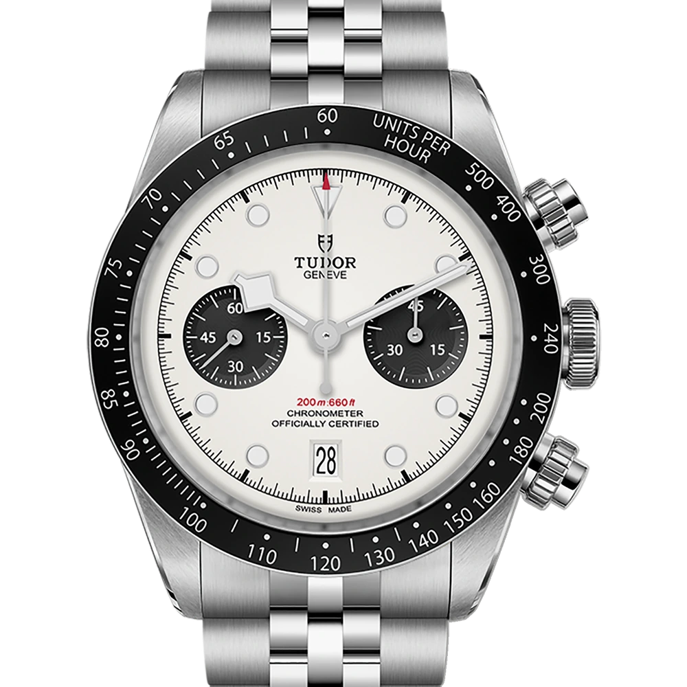 Tudor Black Bay Chrono, 41mm steel case, steel bracelet, opaline with black counters dial