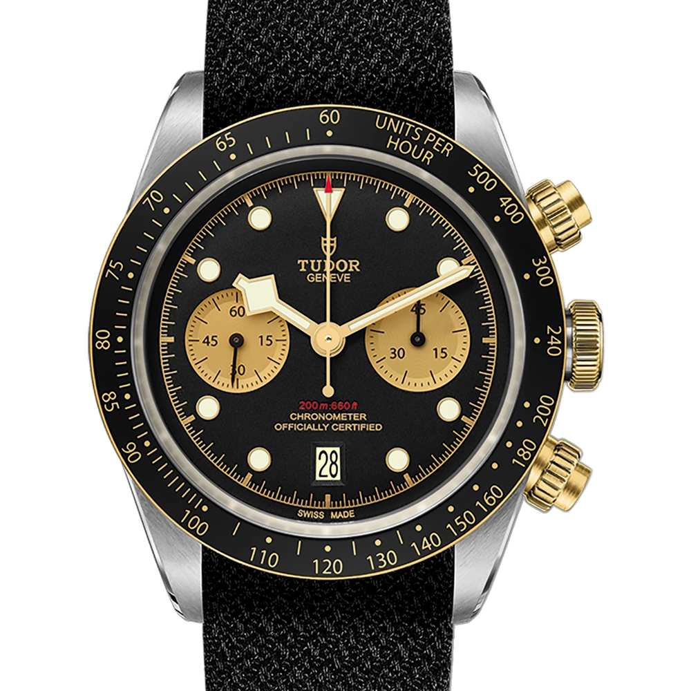 Tudor Black Bay Chrono S&G, 41mm steel case, black fabric strap, black dial