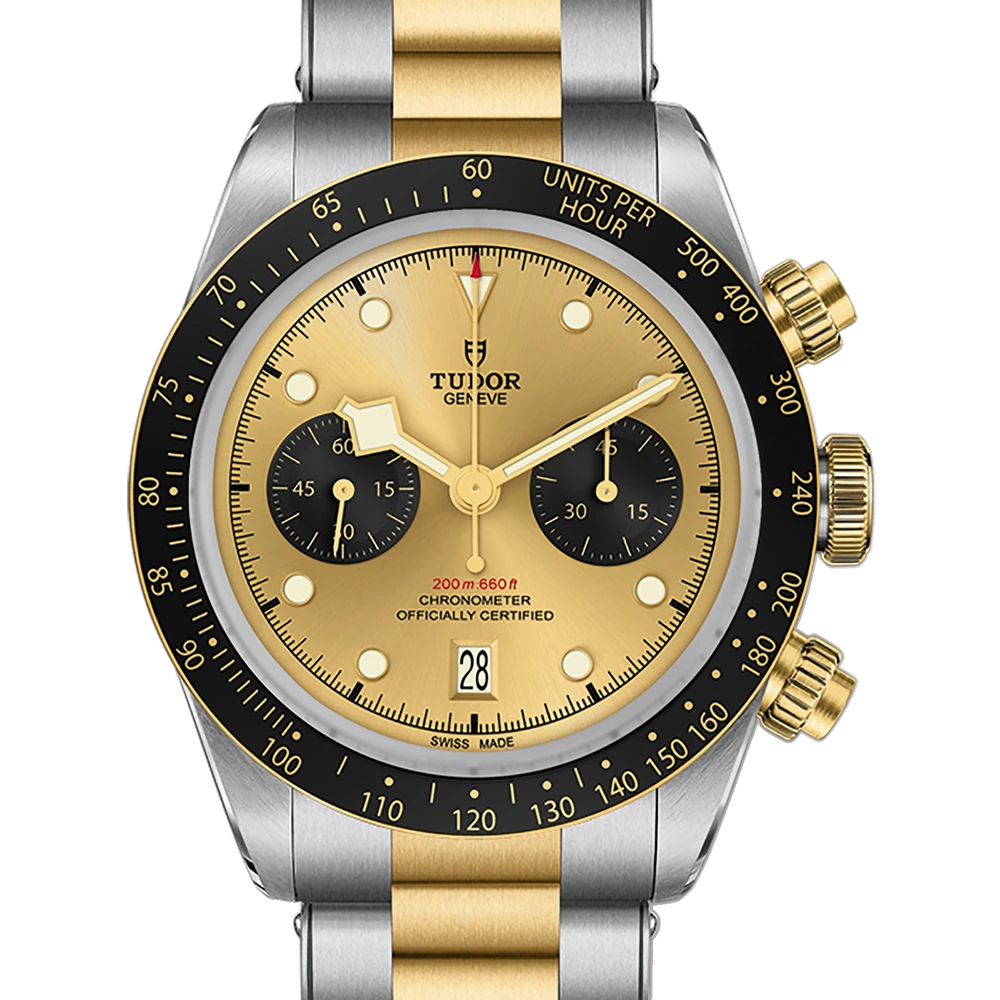 Tudor Black Bay Chrono S&G, 41mm steel case, steel and yellow gold bracelet, champagne-colour with black counters dial