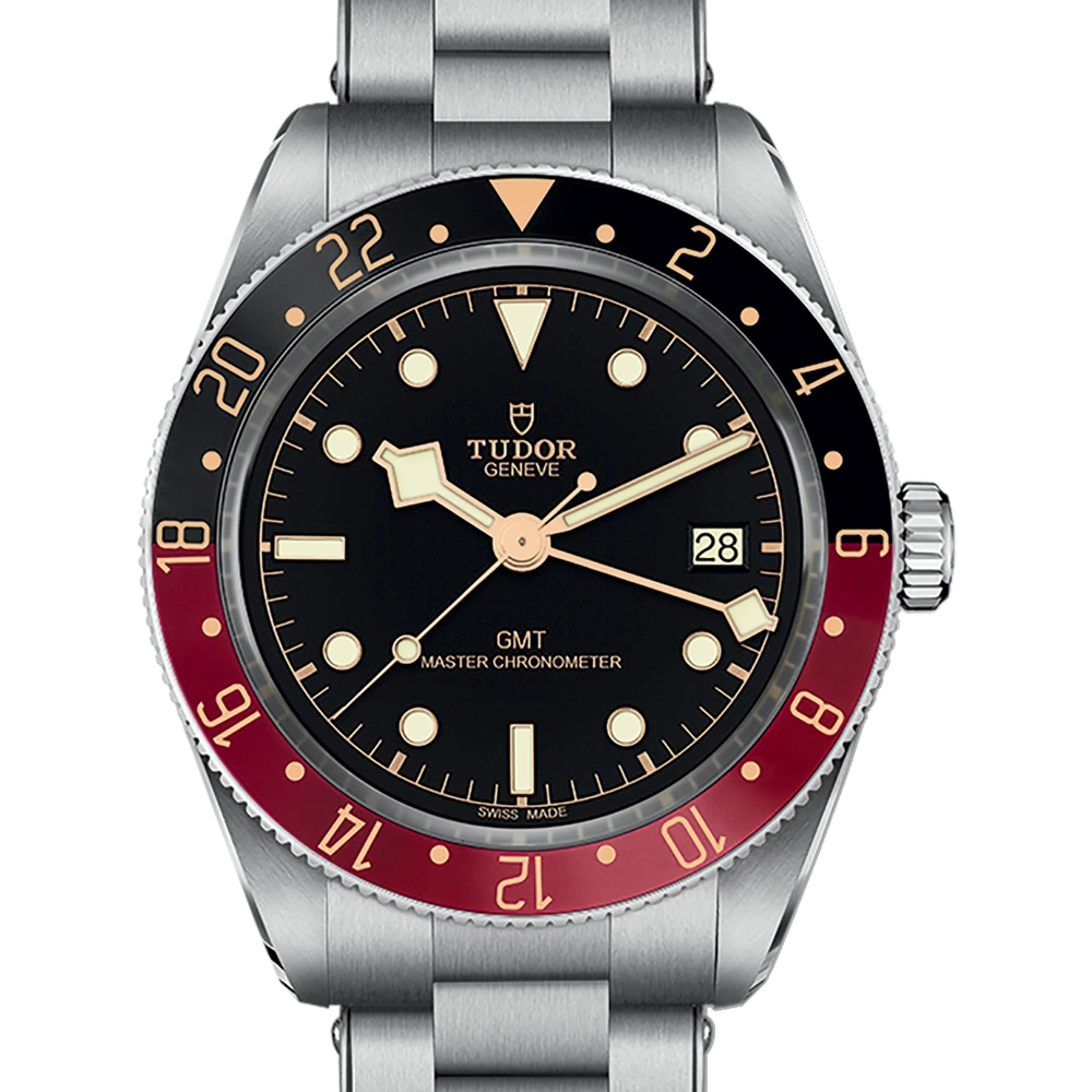 Tudor Black Bay 58 GMT, 39mm steel case, black and burgundy bezel, black dial