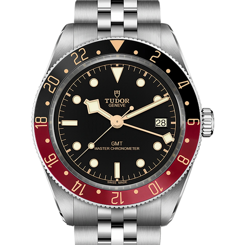 Tudor Black Bay 58 GMT, 39mm steel case, black and burgundy bezel, black dial