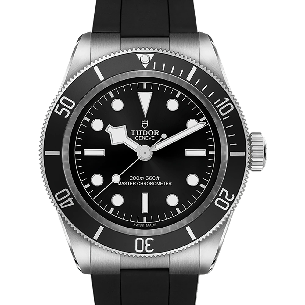 Tudor Black Bay, 41mm steel case, black rubber strap, black dial