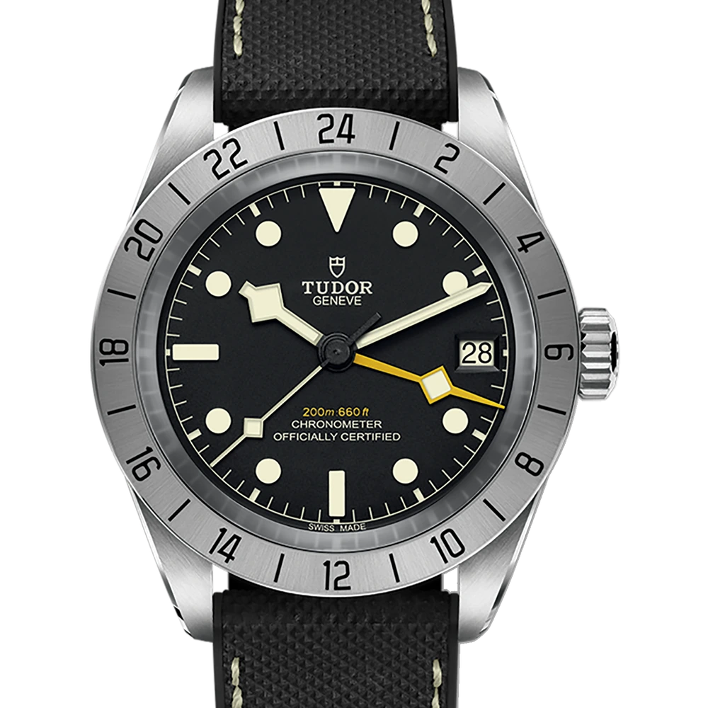 Tudor Black Bay Pro, 39mm steel case, hybrid rubber and leather strap, black dial