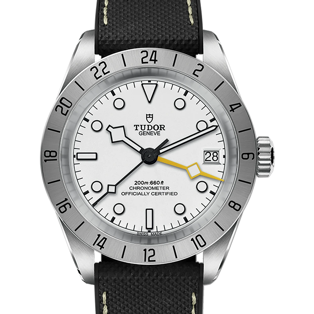 Tudor Black Bay Pro, 39mm steel case, hybrid rubber and leather strap, opaline dial