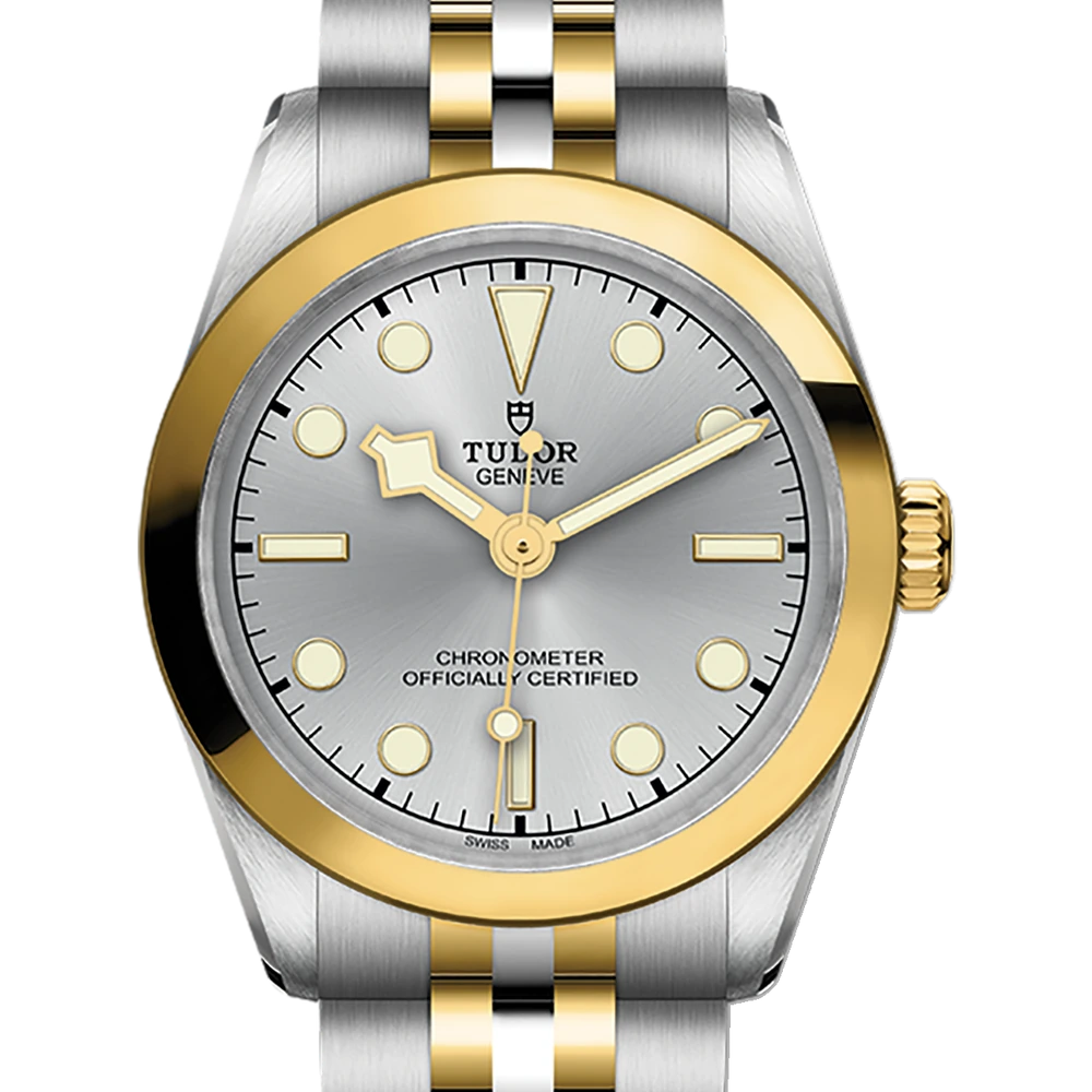 Tudor Black Bay One 31 S&G, 31mm steel case, yellow gold bezel, silver dial