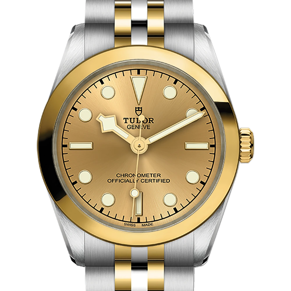 Tudor Black Bay One 31 S&G, 31mm steel case, yellow gold bezel, champagne-colour dial