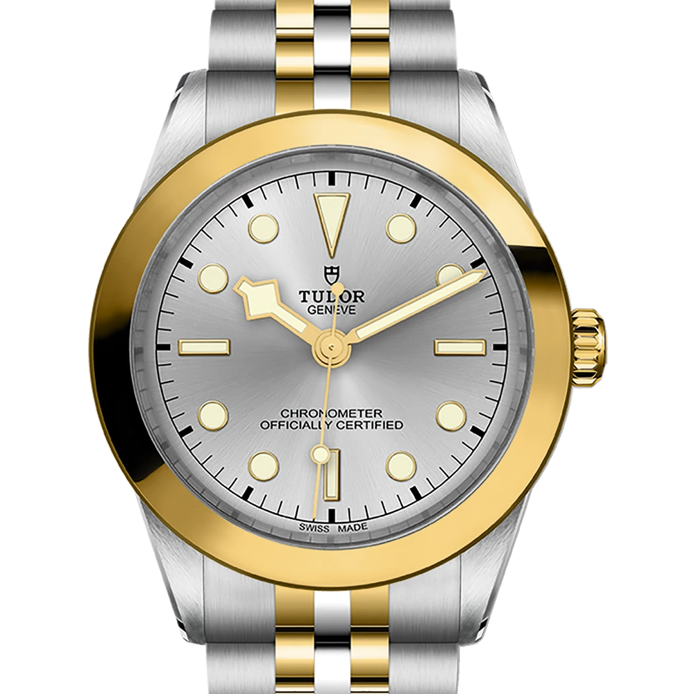 Tudor Black Bay One 39 S&G, 39mm steel case, yellow gold bezel, silver dial