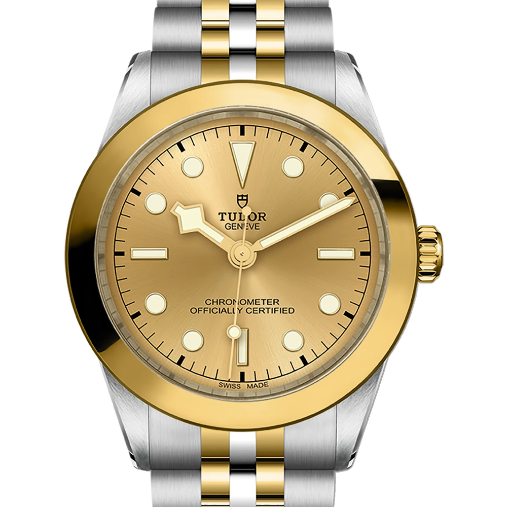 Tudor Black Bay One 39 S&G, 39mm steel case, yellow gold bezel, champagne-colour dial