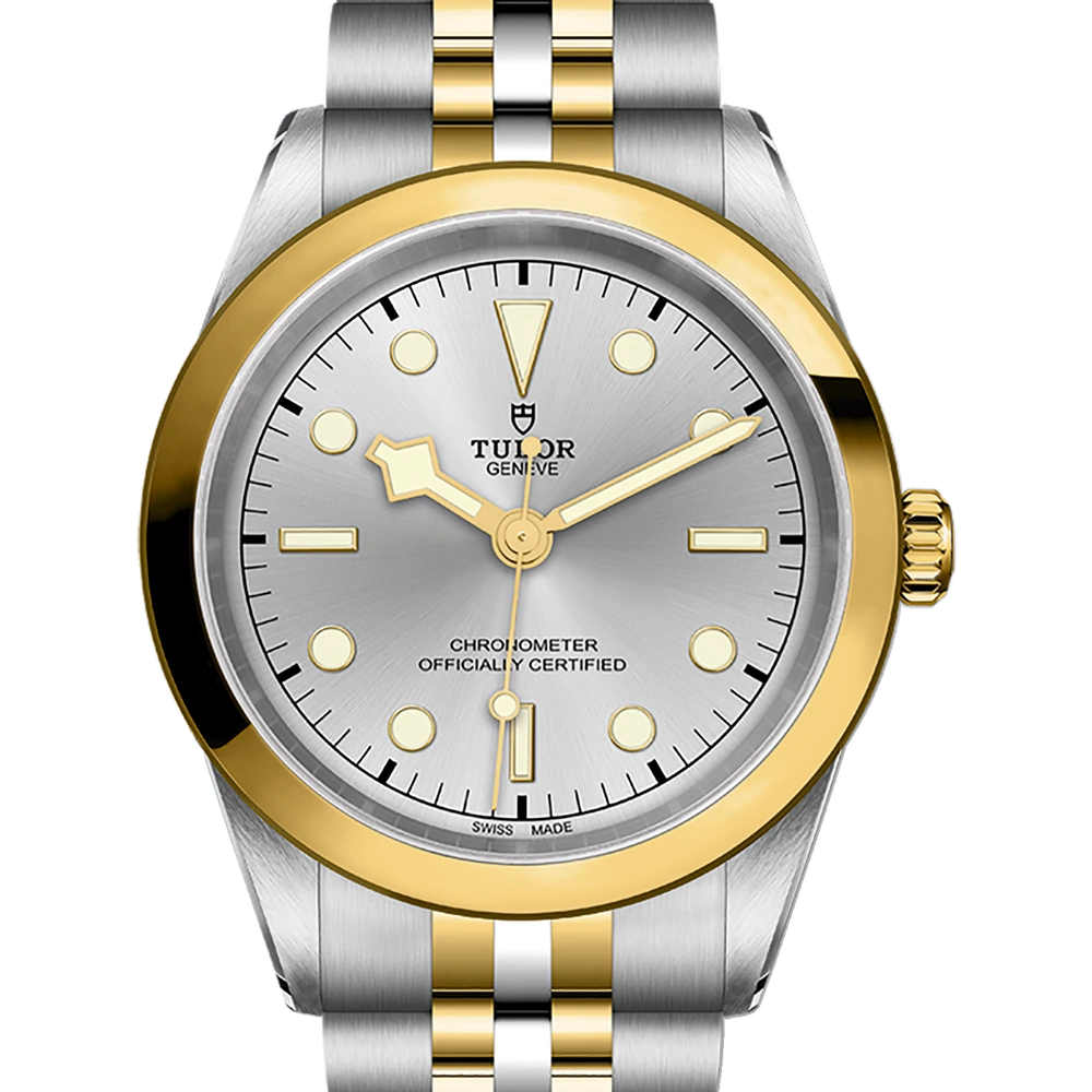 Tudor Black Bay One 41 S&G, 41mm steel case, yellow gold bezel, silver dial