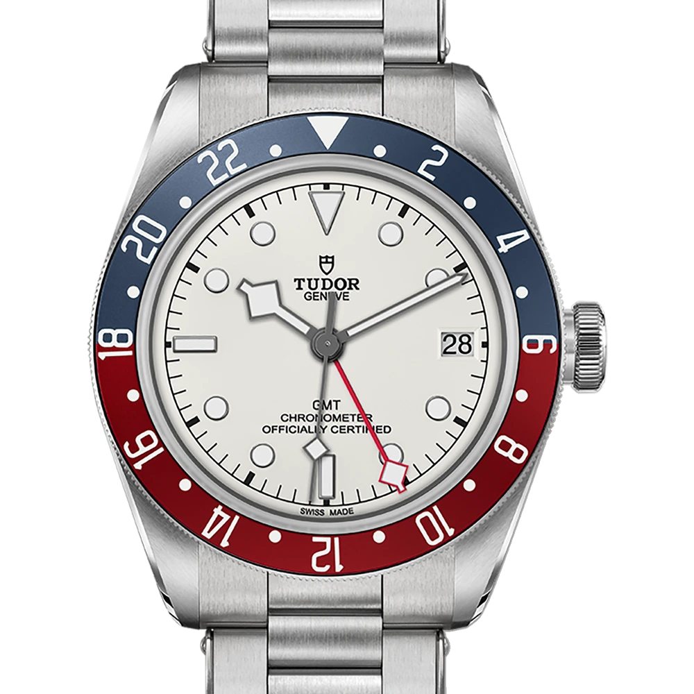 Tudor Black Bay GMT, 41mm steel case, rivet steel bracelet, domed opaline dial