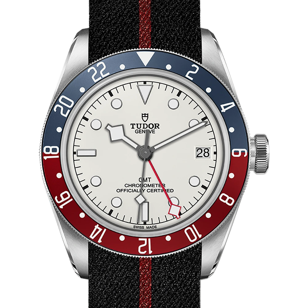 Tudor Black Bay GMT, 41mm steel case, fabric strap, domed opaline dial