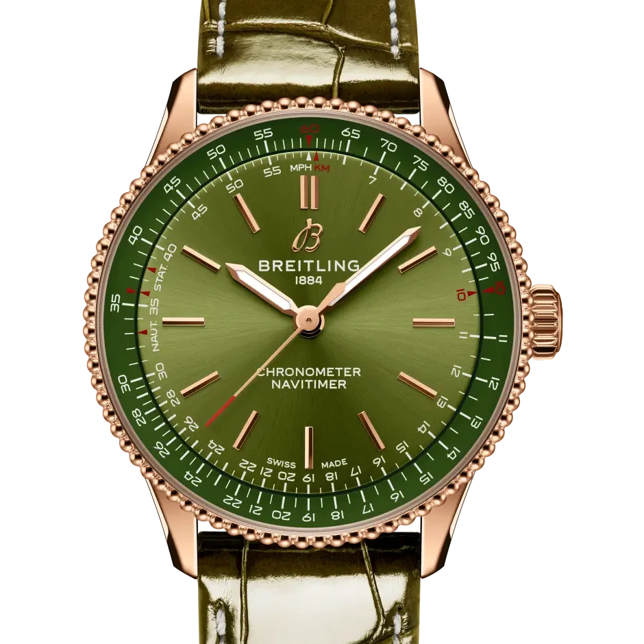 Breitling Navitimer Automatic 36, 36 mm, 18k red gold, green dial