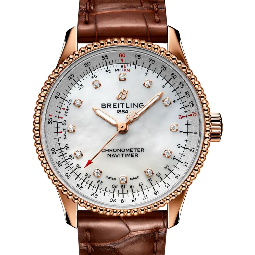 Breitling Navitimer Automatic 35, 35 mm, 18k red gold, mother-of-pearl dial