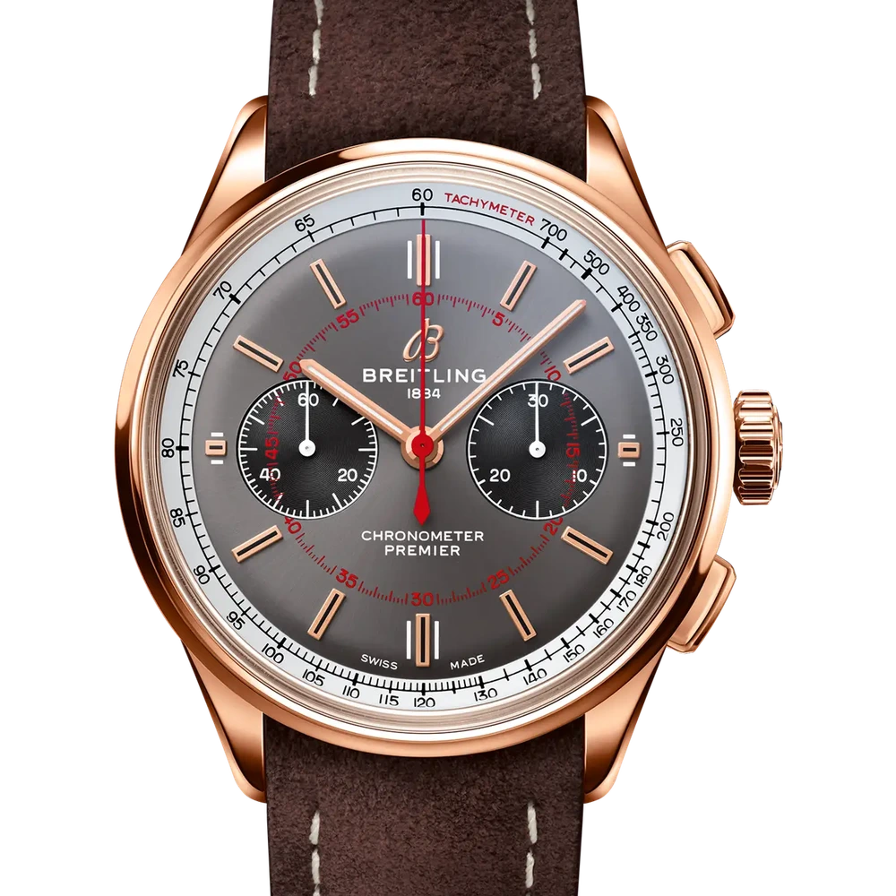 Breitling Premier B01 Chronograph 42 Wheels and Waves, 42 mm, 18k red gold, anthracite dial