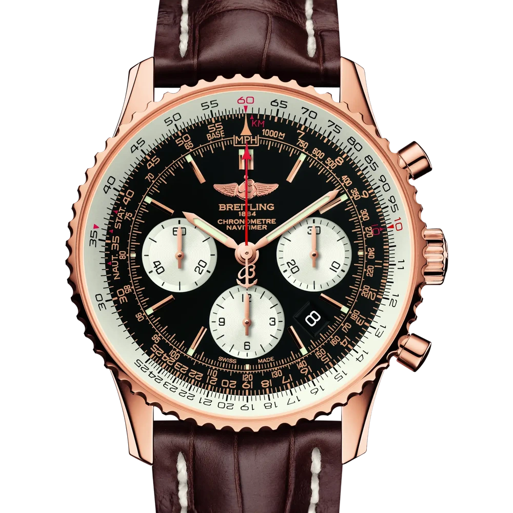 Breitling Navitimer B01 Chronograph 43, 43 mm, 18k red gold, black dial
