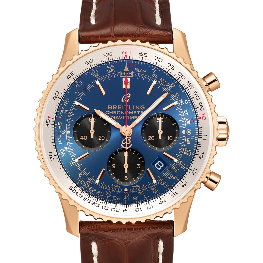 Breitling Navitimer B01 Chronograph 43, 43 mm, 18k red gold, blue dial