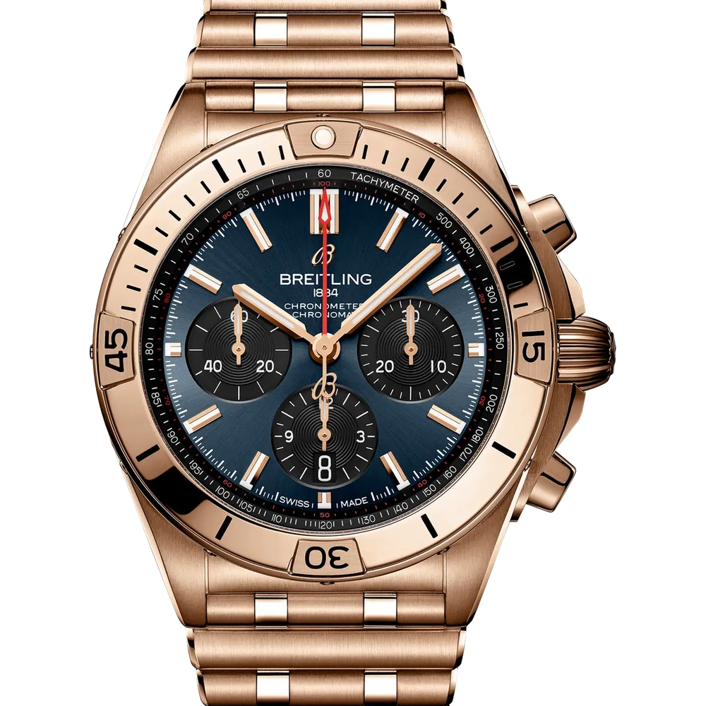 Breitling Chronomat B01 42 Super Bowl LVIII, 42 mm, 18k red gold, blue dial
