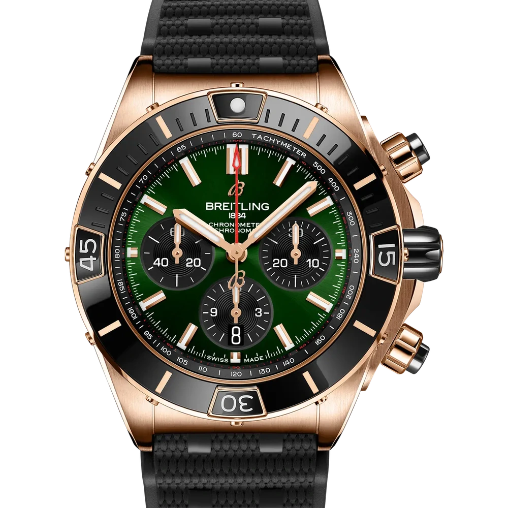 Breitling Super Chronomat B01 44, 44 mm, 18k red gold, green dial