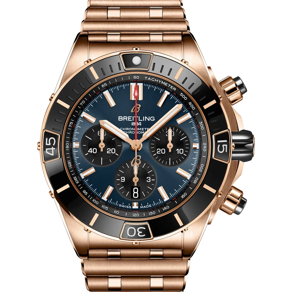 Breitling Super Chronomat B01 44, 44 mm, 18k red gold, blue dial