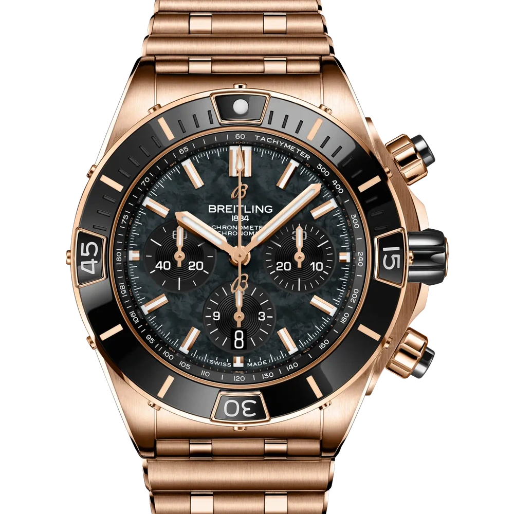 Breitling Super Chronomat B01 44, 44 mm, 18k red gold, black mother-of-pearl dial