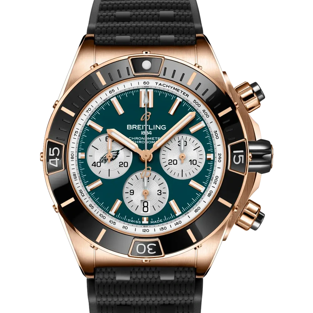 Breitling Super Chronomat B01 Chronograph 44 NFL Philadelphia Eagles, 44 mm, 18k red gold, green dial