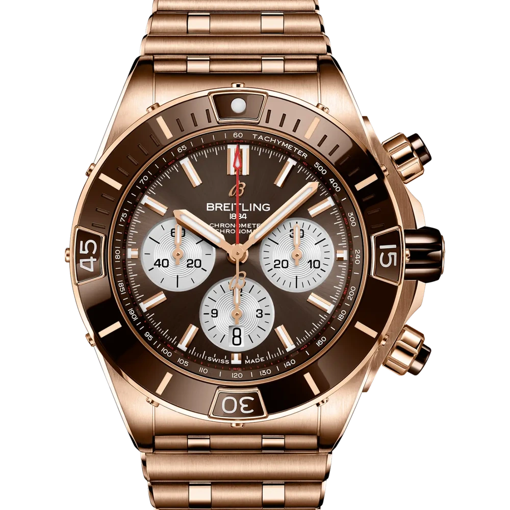 Breitling Super Chronomat B01 44, 44 mm, 18k red gold, brown dial