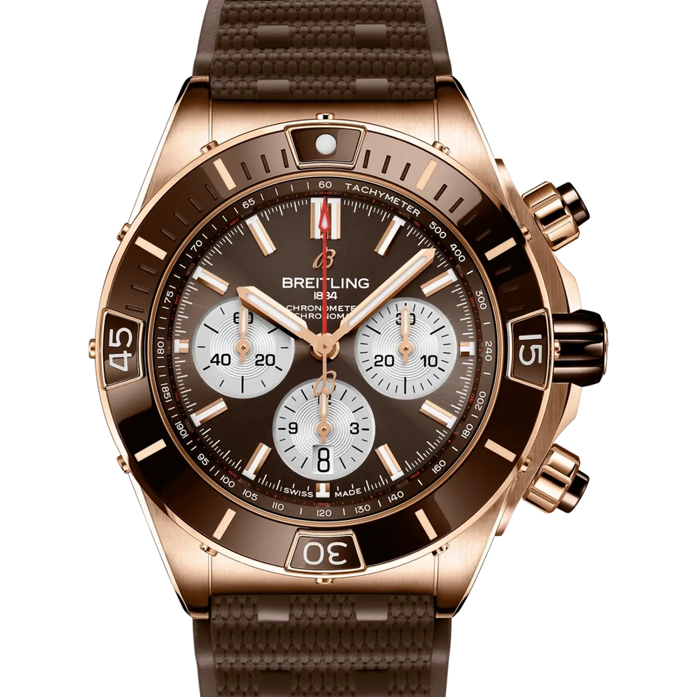 Breitling Super Chronomat B01 44, 44 mm, 18k red gold, brown dial