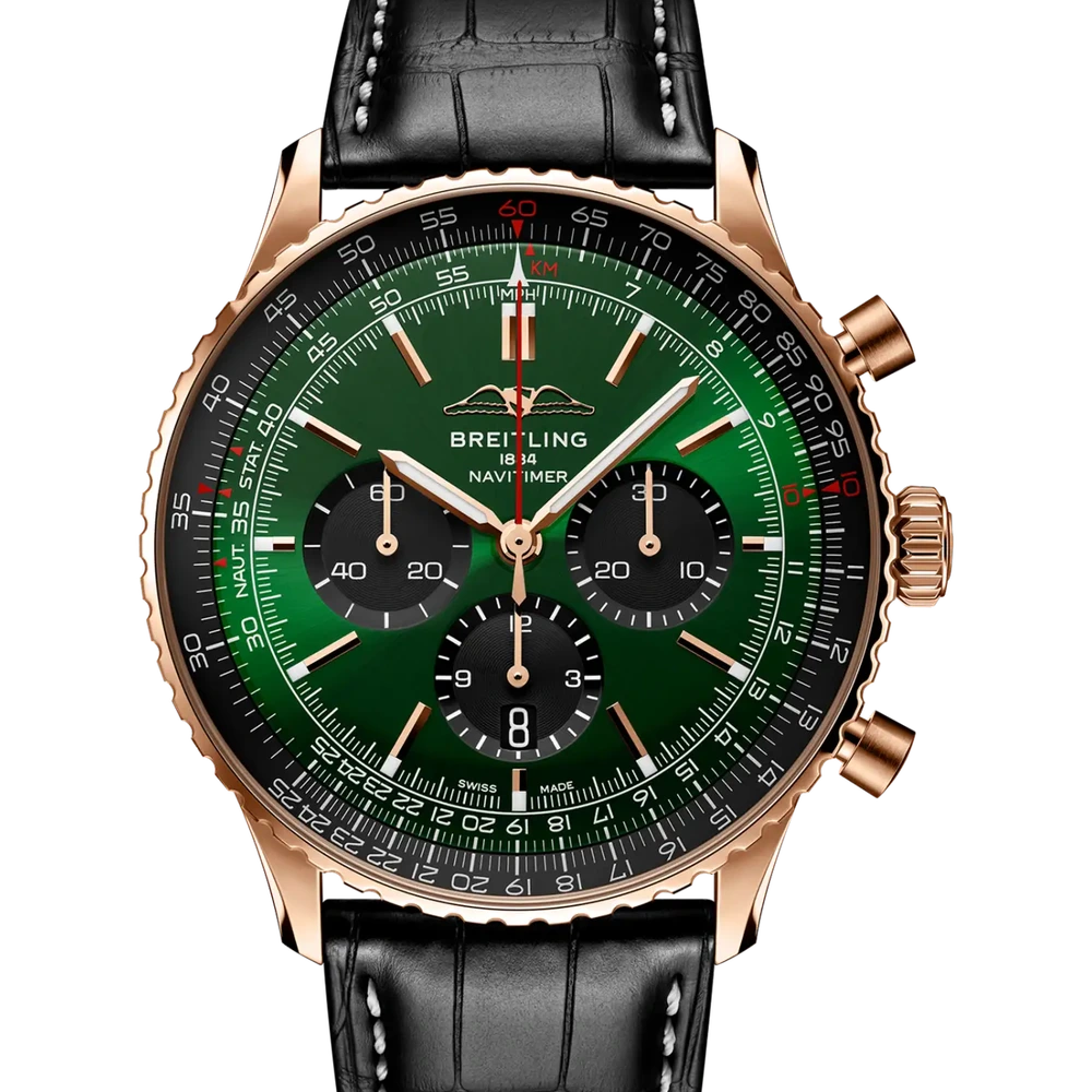 Breitling Navitimer B01 Chronograph 46, 46 mm, 18k red gold, green dial